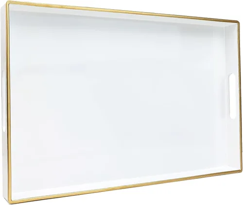 Vista 18 de Spsyrine Bandeja Decorativa Azul para Sala de Estar, Bandeja Cuadrada Moderna de Plástico para Servir Café para Mesa Otomana Baño Cocina, 13"*13
