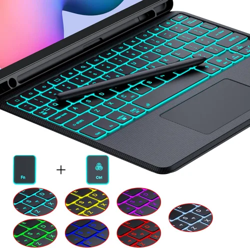 Vista 7 de Funda de teclado desmontable magnética para Samsung Galaxy Tab S6 Lite de 10,4 pulgadas 7Color Backlit Bluetooth Trackpad Keyboard