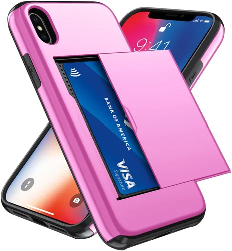 Vista 74 de Qinmay Funda compatible con iPhone 7 Plus/8 Plus con tarjetero, doble capa a prueba de golpes, funda protectora resistente con ranura oculta Negro