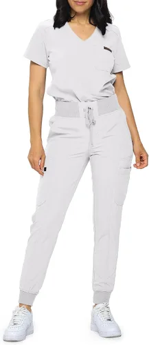Vista 21 de Monarch Uniforms Slim Fit Stretchy Scrubs Women's Jogger Scrub Set Slim Jogger Scrubs with Tuck-In Top for Women Negro