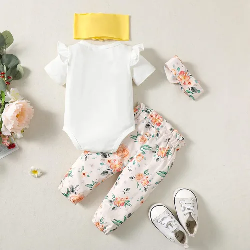 Vista 3 de Ropa para bebé recién nacida, con volantes, mameluco de algodón floral, conjunto de pantalones de algodón para niñas