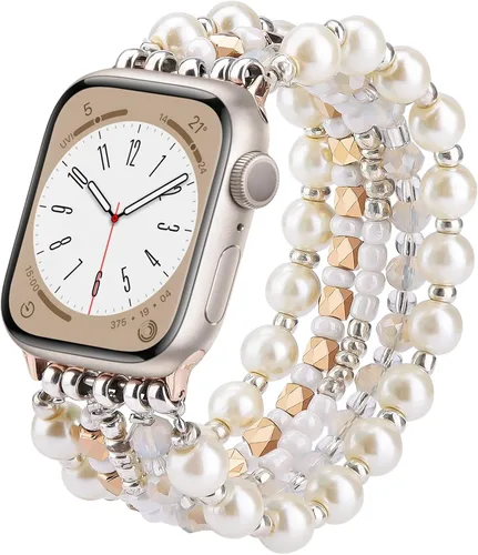 Vista 10 de VISOOM Pulsera bohemia con cuentas compatible con Apple Watch de 38/40/41/1.654 in para mujer – Correa elástica de iWatch para mujer para Apple