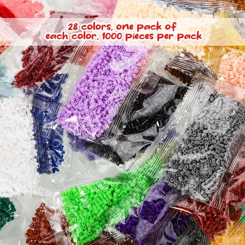 Vista 4 de Libima 28000 Piezas 28 Colores Cuentas de Fusible a Granel para Arte y Manualidades de Niños, Juego de Cuentas de Hierro Multicolor para Regalo