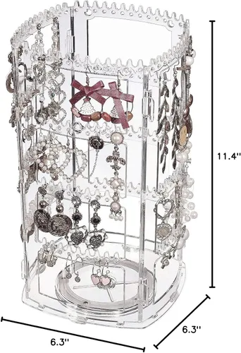 Vista 9 de Cq acrylic Organizador giratorio de 360 aretes, 11.4 pulgadas de alto, 4 niveles de acrílico transparente, soporte de exhibición para aretes, 160