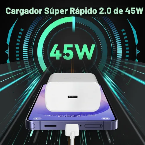 Vista 6 de Cargador súper rápido de 45 W, cable de carga USB tipo C de 6.6 pies con cargador de teléfono Android, bloque de carga rápida para Samsung Galaxy