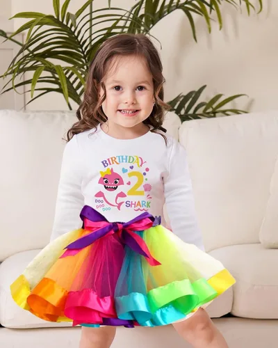 Vista 5 de Luke and Lulu Traje de cumpleaños para niña, diseño de tiburón - 2º cumpleaños niña