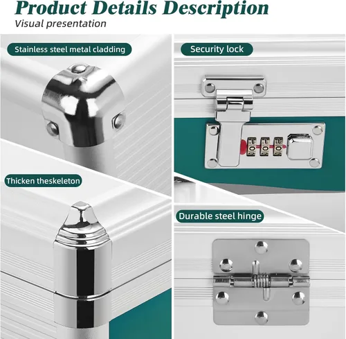 Vista 5 de Caja de seguridad para medicamentos con código, caja organizadora de medicamentos de aleación de aluminio de 2 capas con bandeja extraíble, caja