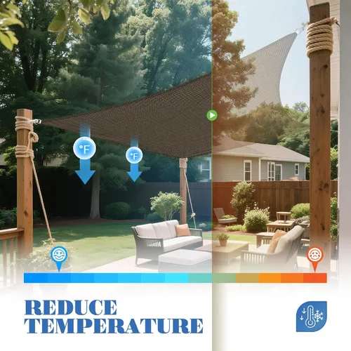 Vista 5 de ECOOPTS Toldo rectangular para patio, pérgola, jardín, tela HDPE con 95% de bloqueo UV (10 x 11 pies 10 pulgadas, marrón)
