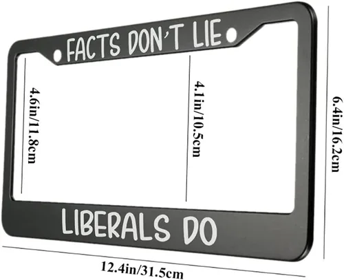 Vista 2 de oFloral Marco de matrícula Facts Don't Lie Liberals Do de aleación de aluminio, patriótico estadounidense, aplicable a los estándares de Estados