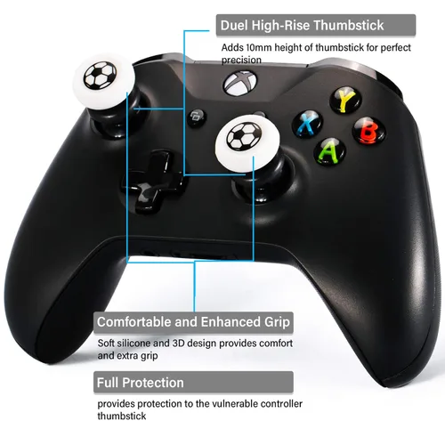 Vista 2 de Playrealm FPS Thumbstick Extender & Printing Rubber Silicone Grip Cover 2 Sets for Xbox Series XS & Xbox One Controller(Soccer)