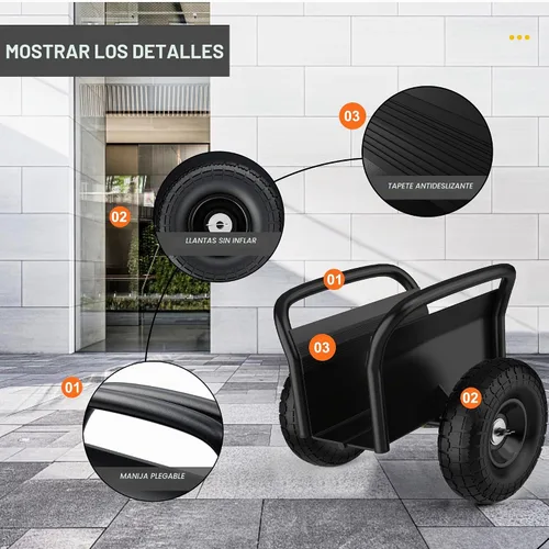 Vista 6 de Plataforma de losa de panel resistente con mango y 2 neumáticos de goma sólida de 10 pulgadas, capacidad de carga de 1000 libras para láminas