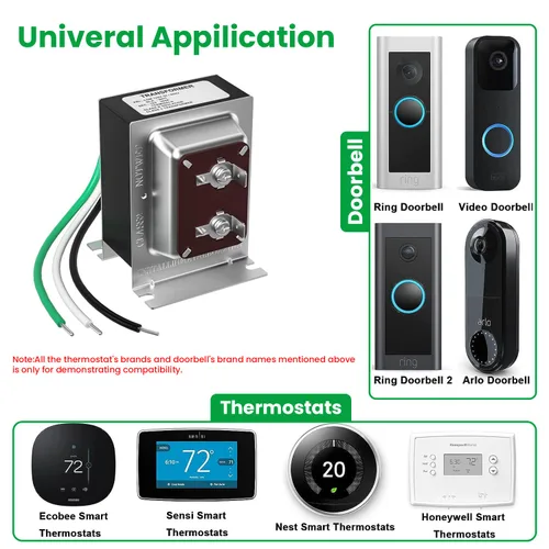 Vista 8 de Transformador de timbre de 16 V 30 VA compatible con timbre de video con anillo con cable, pieza de repuesto para timbre de puerta transformador