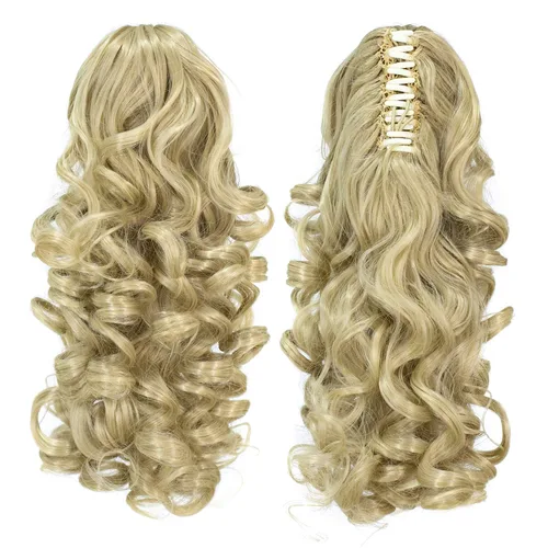 Vista 14 de 12-Pulgadas Extensiones de Cola de Caballo Cortas con Rizos de Tornillo y Pinza de Gancho Extensiones de Cabello Sintético con Cordón Extensiones