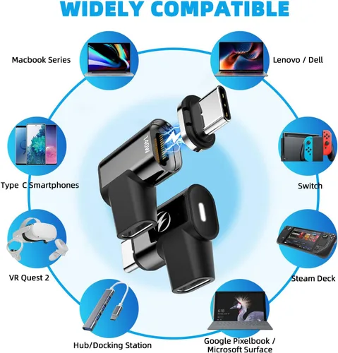 Vista 5 de Adaptador magnético USB tipo C, paquete de 2, 24 pines PD 140W USBC 4 20Gbps 8K 60Hz Magnetic USB C Adapter with Data Transfer for MacBook