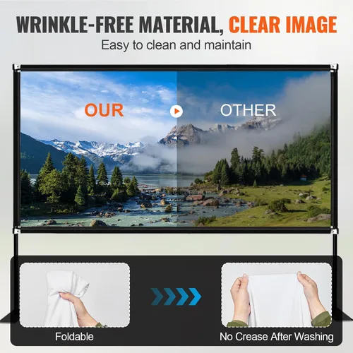 Vista 13 de VEVOR Pantalla de cine para exteriores con soporte, pantalla de película portátil de 150 pulgadas, pantalla de proyector de gran angular HD 16:9