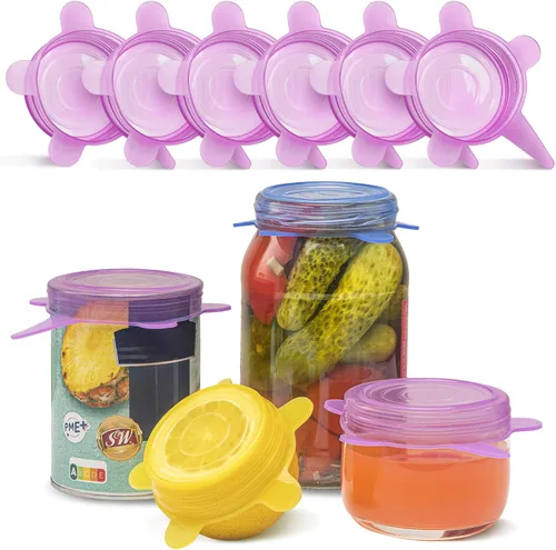 Vista 9 de Orblue Tapas de silicona elásticas, paquete de 6 unidades, pequeñas para almacenamiento de alimentos frescos, sella los sabores, mantiene