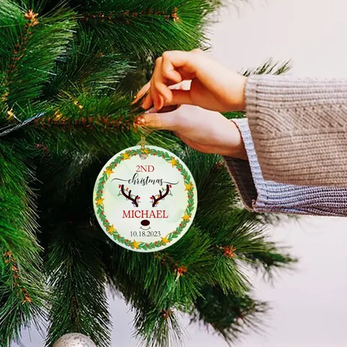 Vista 5 de Adorno de Navidad personalizado de segundo regalo para bebé, hijo, hija, nombre personalizado, reno, corona de bebé, adorno de Navidad 2025, adorno