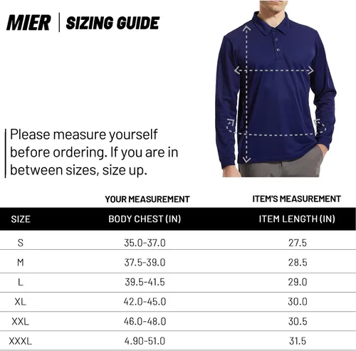Vista 6 de MIER Long Sleeve Polo Shirts for Men Quick Dry Polyester Golf Shirt High-Performance Oudooort Shirt UPF50+ Sun Protection