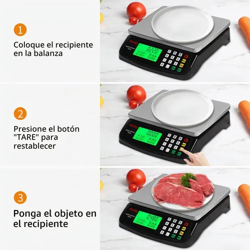 Vista 7 de Báscula digital grande de cocina negra de 66.1 lbs/66 libras, báscula comercial de acero inoxidable con pantalla LCD, escala de cálculo de precios