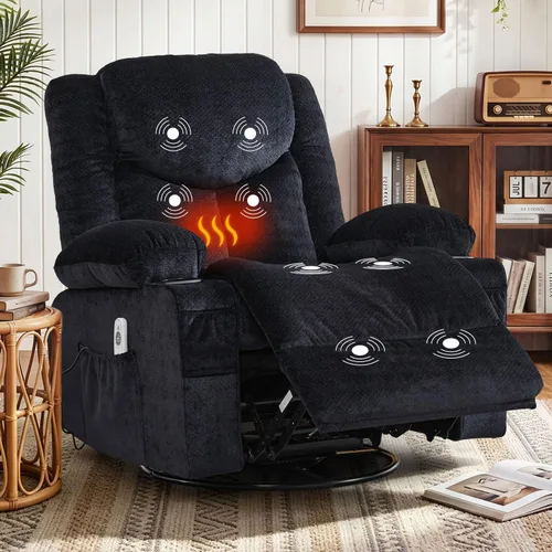 Vista 7 de BOSMILLER Silla reclinable giratoria con masaje por vibración y calor Gris