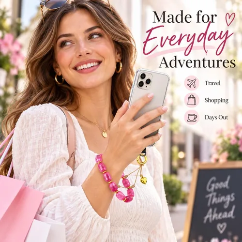 Vista 7 de Long tiantian Correa de pulsera para teléfono con cuentas y dije para A1: rosa intenso