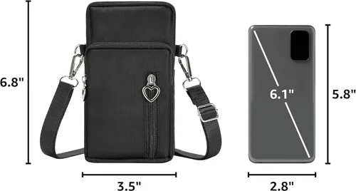 Vista 3 de Bolso cruzado de nailon para mujer para viaje, bolso de hombro para teléfono celular con pulsera, brazalete deportivo, cartera para teléfono Negro