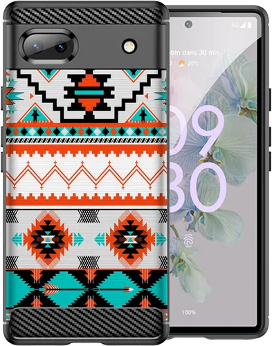 Vista 10 de CasesOnDeck Case Compatible with [Google Pixel 6A (2022) / Pixel 6A Case] Soft TPU Bumper Cover Carbon Fiber Texture Flexible (Blue Western)