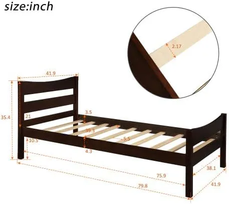 Vista 2 de anwickjeff Base de cama individual de madera moderna con cabecero, marco de cama de plataforma tamaño individual, camas individuales, cama