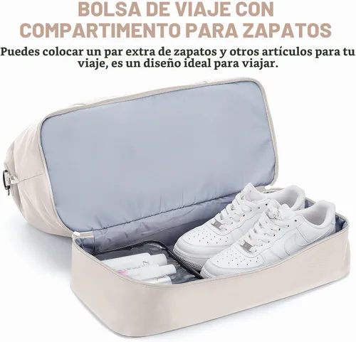 Vista 5 de Bolsas de fin de semana para mujer, bolsas de lona de viaje con compartimento para zapatos, bolsa de viaje para artículos personales, bolsa de fin