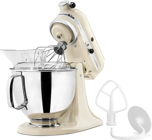 Vista 3 de KitchenAid Artisan Series Batidora de Pie con Cabezal Inclinable de 5 Cuartos con Escudo Vertedor KSM150PS, Crema de Almendra