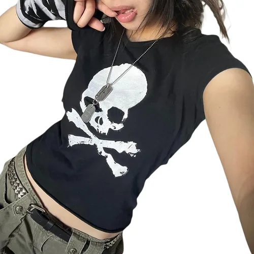 Vista 2 de Camiseta de manga corta Harajuku con estampado gráfico de dibujos animados Y2K para mujer