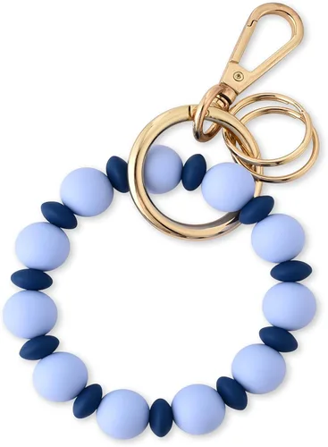 Vista 2 de Junyuerly Pulsera Llavero de Silicona con Cuentas para Mujeres, Brazalete Elástico con Anillo de Llaves Cuenta azul