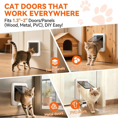 Vista 6 de LIBBEPET Puerta de gato para puerta interior, puerta de gato de 4 vías con bloqueo para interior, puertas de mascotas con marco de ABS reforzado