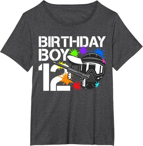 Vista 19 de 12th B-Day Paintball Birthday Party Boy 12 Year Old Funny T-Shirt, Negro