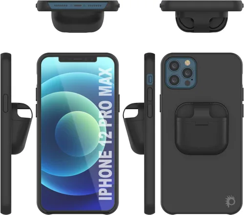 Vista 7 de PunkCase Funda para iPhone 12 Pro Max (serie CenterPods) Funda delgada y duradera 2 en 1 para iPhone 12 Pro Max (6.7 pulgadas) Protege tu Negro