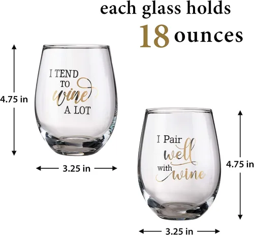 Vista 2 de Lillian Rose Juego de vasos con divertidos refranes de vino, 4.75 pulgadas, transparente (G142 PT)