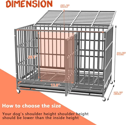 Vista 7 de LEMBERI - Jaula para perro indestructible y resistente de 48/38 pulgadas, a prueba de escapes con ruedas bloqueables, doble puerta para evitar