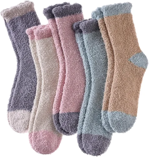 Vista 23 de Calcetines mullidos para mujer, esponjosos, cálidos, tipo pantufla de invierno, de microfibra, suaves, para dormir en casa 1 par Blanco