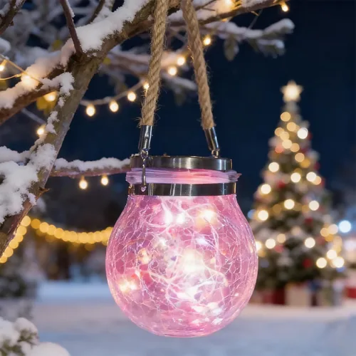 Vista 8 de Luces solares colgantes para exteriores, VGE Paquete de 2 luces de bola de vidrio agrietado con 30 LED decorativas, luces solares impermeables