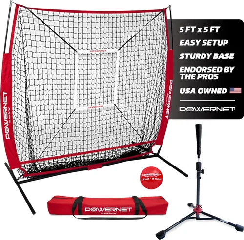 Vista 8 de PowerNet Baseball Net Bundle, 5x5 Travel Net With Softball Accessories for Hitting, Pitching, Training Equipment, Weighted Ball, Tee