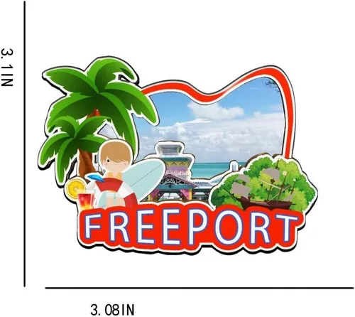 Vista 3 de Freeport - Imán para nevera con imán de madera en 3D, monumentos de viaje, coleccionables, recuerdos, decoración hecha a mano -2267