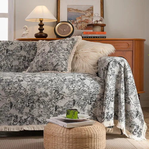 Vista 8 de vctops Fundas de sofá jacquard vintage para sofá seccional patrón de pájaros funda de sofá con flecos para perros fundas de sofá de dos plazas funda