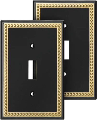 Vista 17 de Placa decorativa de pared con marco perlado para placa de interruptor (palanca doble, negro y dorado oscuro)