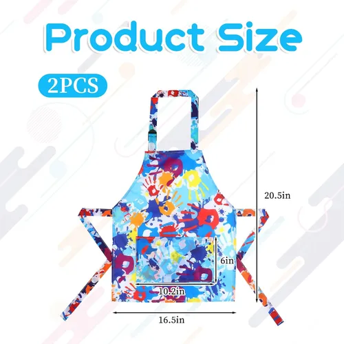 Vista 2 de Prasacco 2 piezas de delantales para niños con huellas de manos arcoíris, delantal de pintura para niños, delantal de arte ajustable para niños