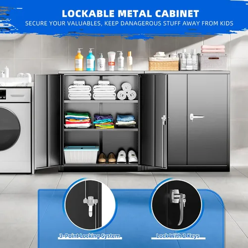 Vista 5 de Pataku Gabinete de almacenamiento de metal con puertas y estantes de ajuste, armarios de garaje de 36 pulgadas con cerradura para el hogar, oficina