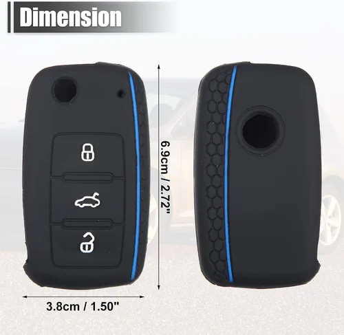 Vista 5 de X AUTOHAUX Funda protectora de silicona negra para llave de coche sin llave para Volkswagen CC Eos GTI Golf Jetta 3 botones