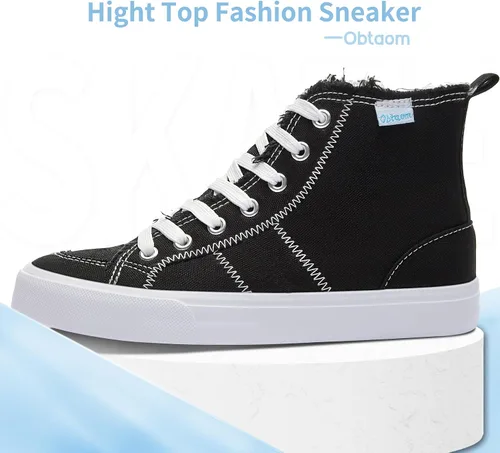 Vista 2 de Obtaom Zapatos de lona de alta calidad para mujerhombre para jugar a media pantorrilla, zapatillas de deporte de moda casuales con cordones de alta