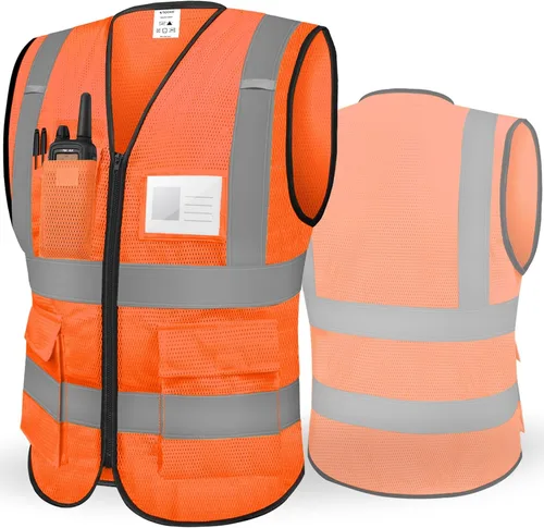Vista 14 de TICONN Chaleco de seguridad reflectante de alta visibilidad Clase II de malla para mujeres y hombres Cumple con los estándares ANSI