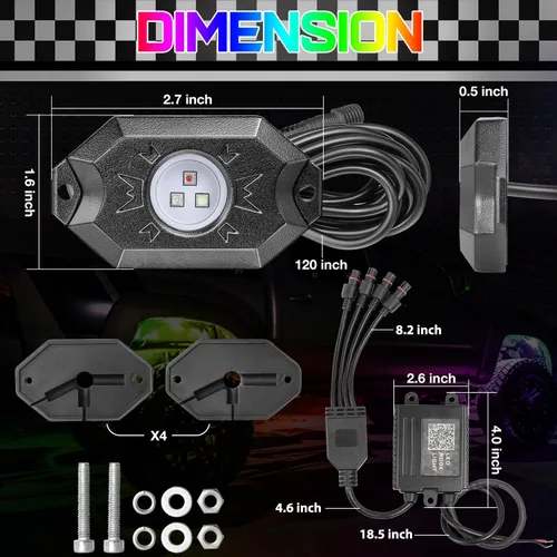 Vista 2 de SWATOW - Juego de luces de neón de 4 x 4 pulgadas, luces de roca RGB LED, luces subterráneas con control Bluetooth, luces multicolor para ruedas