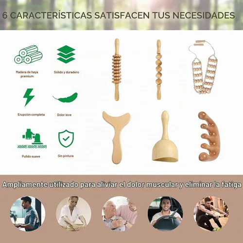 Vista 6 de Herramientas de masaje de terapia de madera, kit de maderoterapia, herramientas de escultura corporal para drenaje linfático y anticelulitis.